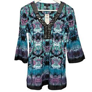 Alfani Coverup Cover Up Polished Glam Watercolor Print with Rhinestones